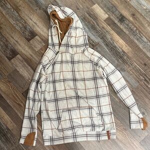 AMPERSAND AVE Plaid Hoodie in Gray and Brown